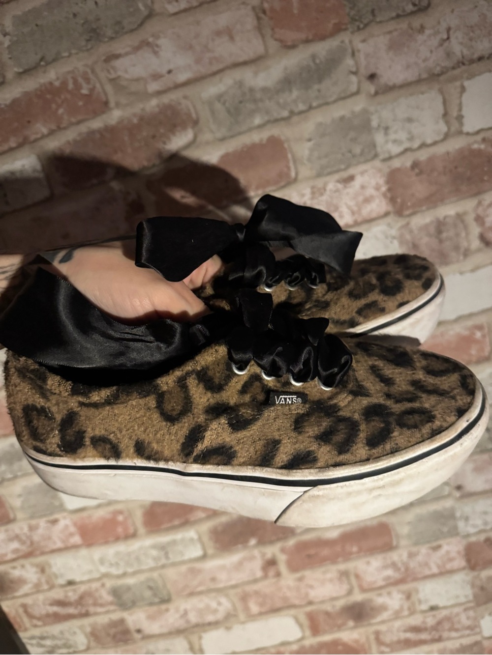 Vans Leopard Print Platform with Black Ribbon Laces